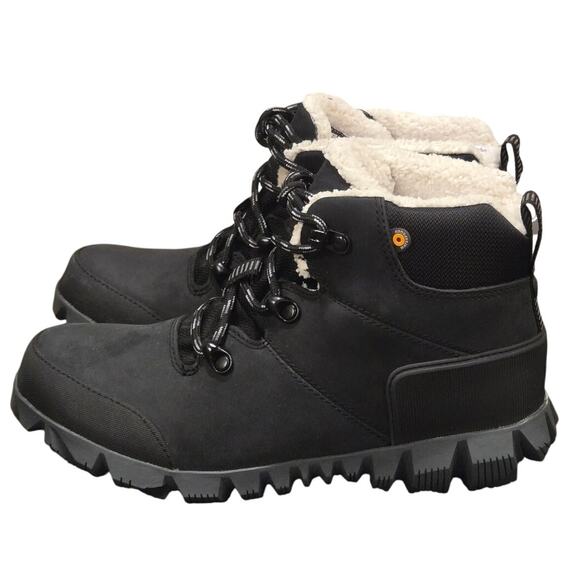 BOGS Arcata Urban Leather Mid Boot Leather Waterproof Cushion Black Size 6 NIB - Picture 1 of 13